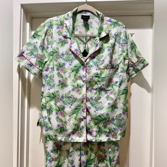 Cynthia Rowley Floral Palm Tropical Pajama Set – Top & Pants Size L - Picture 5 of 17